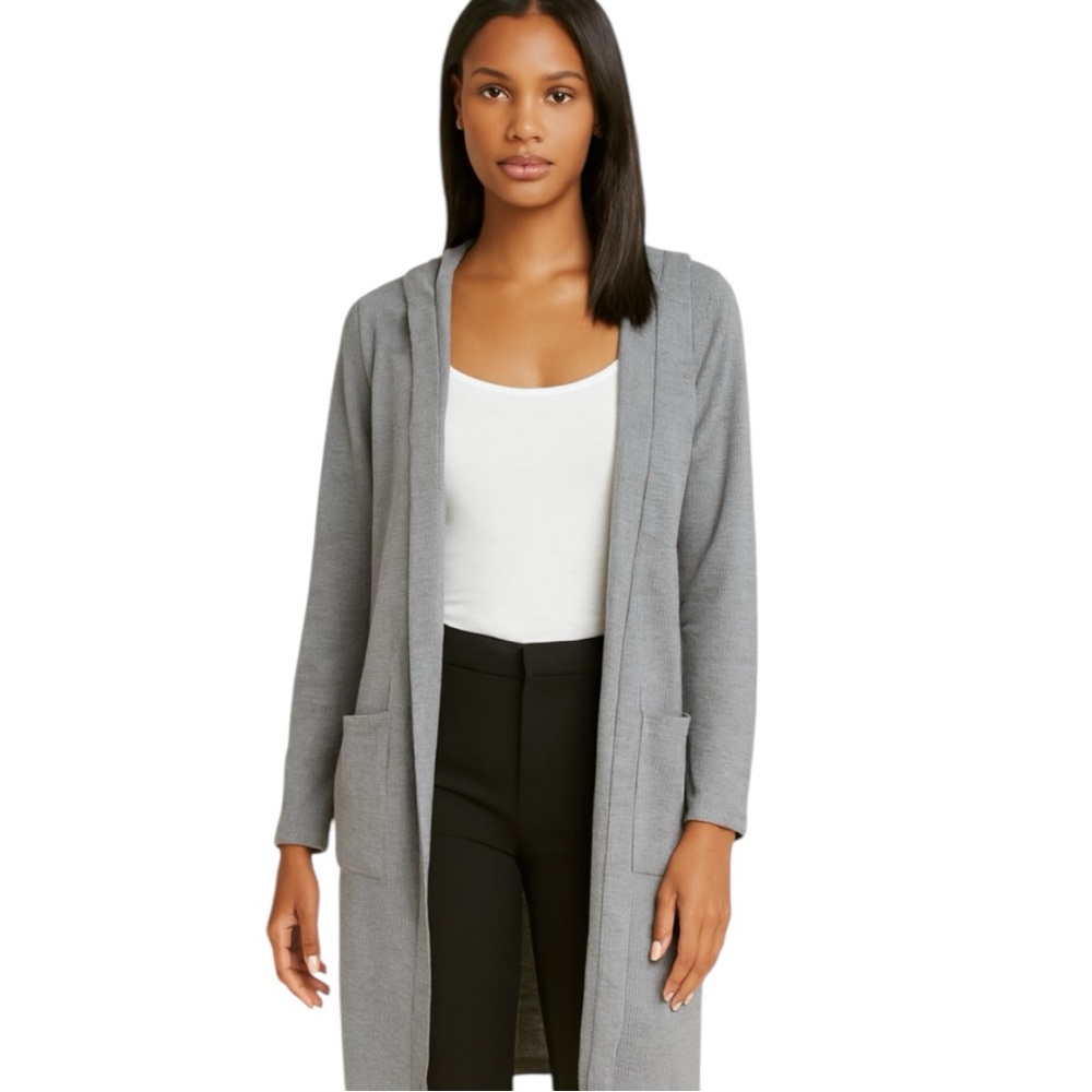 Forever 21 Cardigan with a hood and Front Pockets Gray Knit Size Small